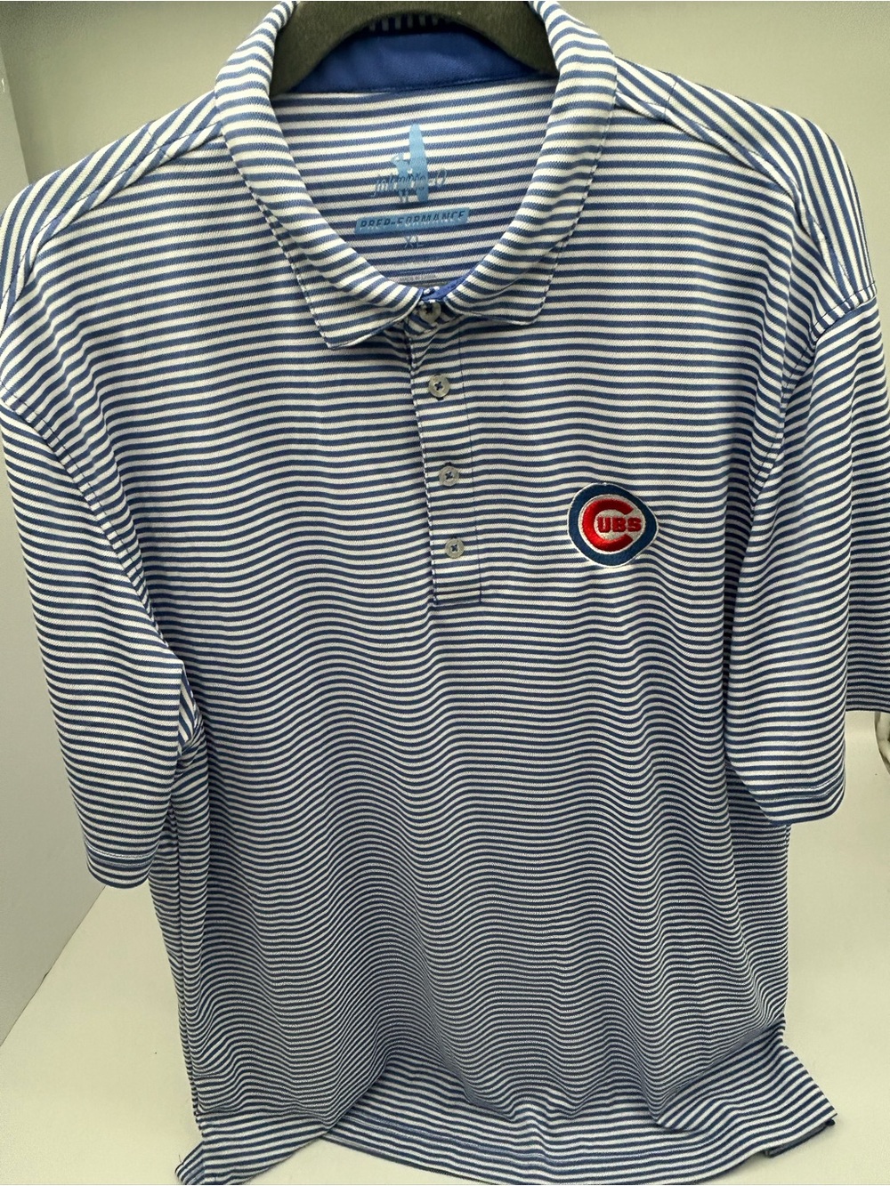 Johnnie-O Chicago Cubs Striped Polo Shirt - Blue & White XL